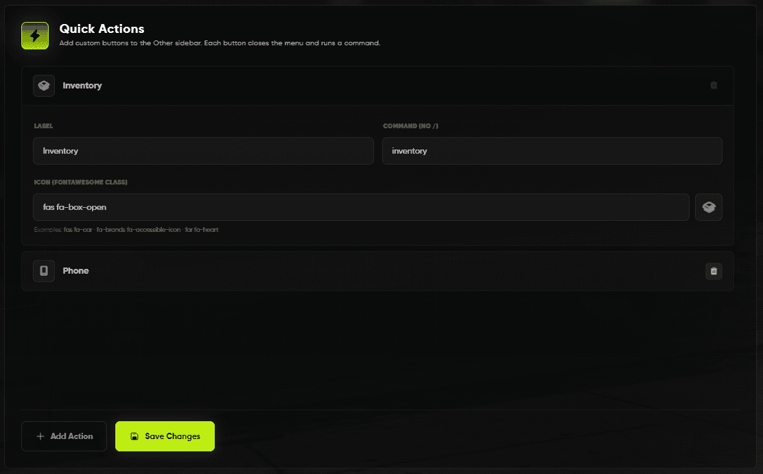 Quick Action Customization